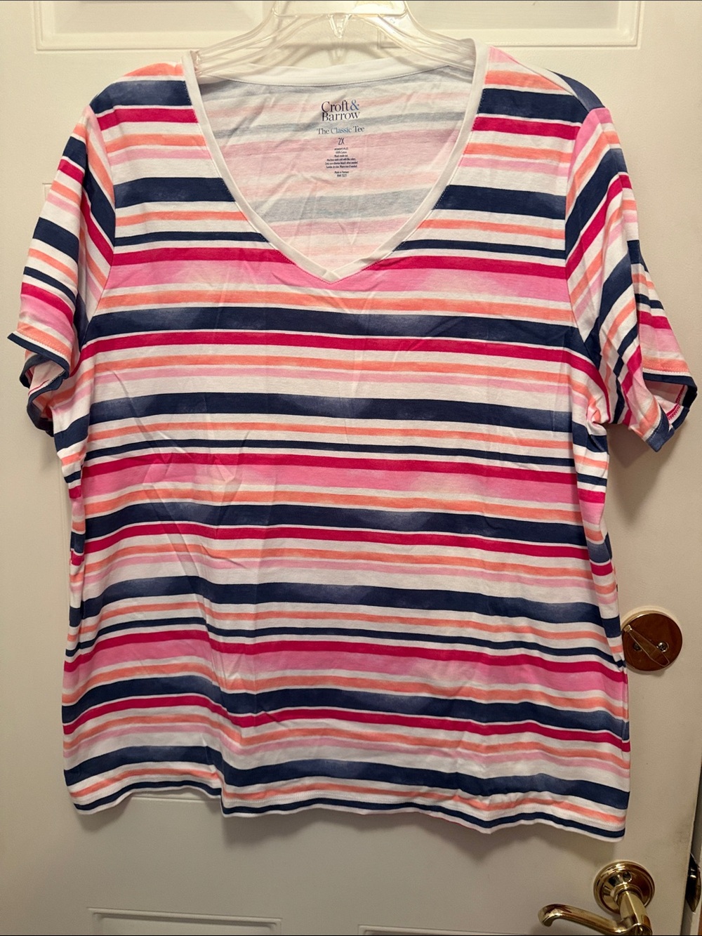 Croft & Barrow Pink and Blue Striped Tee.  2X
